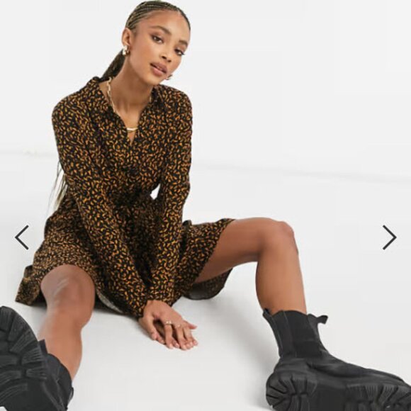 New tiered shirt dress in black abstract print XL - Picture 1 of 3